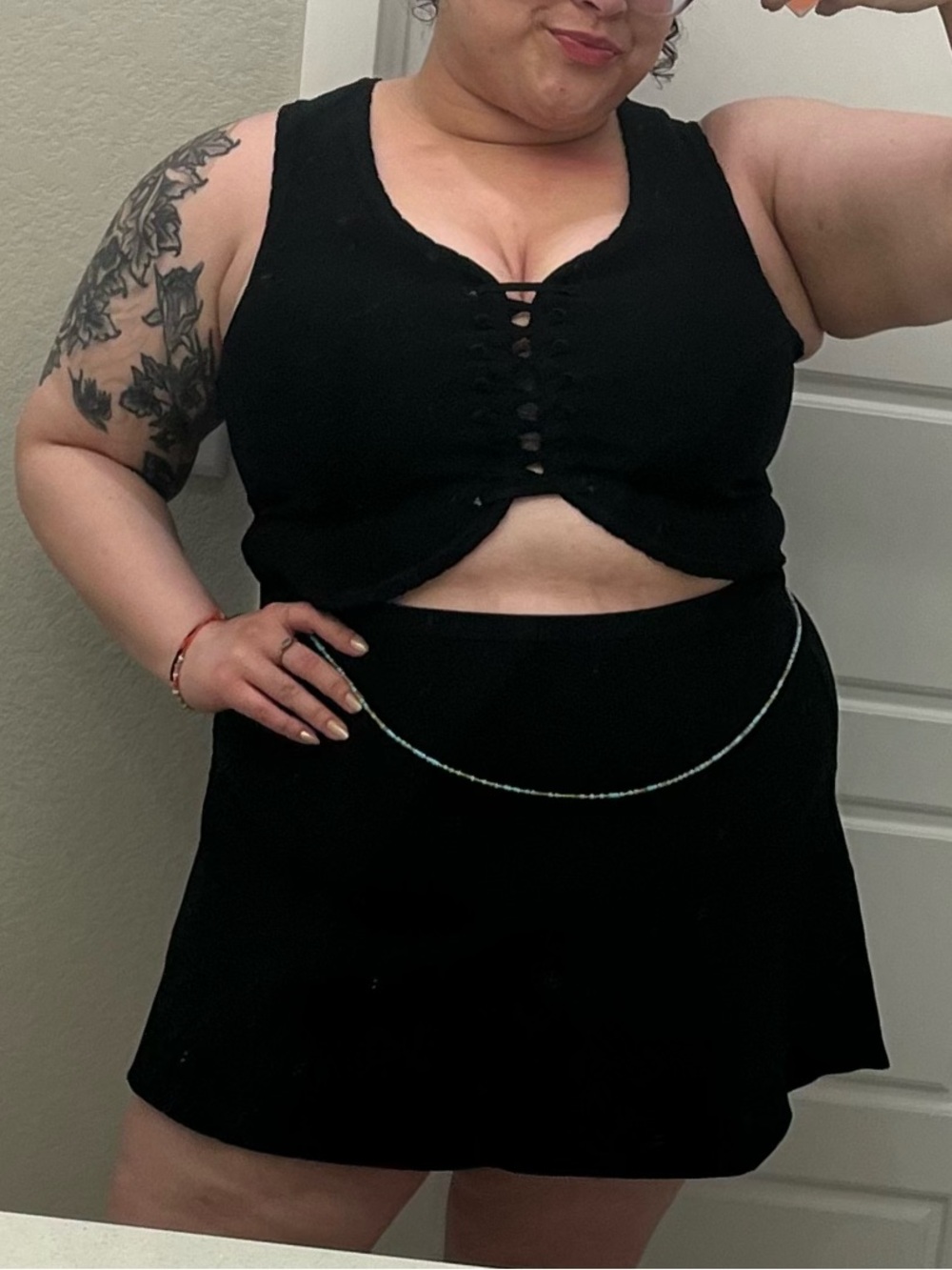 Like New Savage x Fenty Black Corset Crop Top and Swing Mini Skirt Set